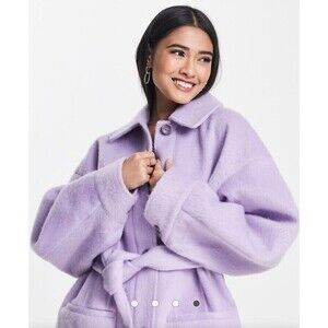 TOPSHOP Coat Shacket Belted Ovoid Sleeve Lined Lilac Relaxed Fit Women